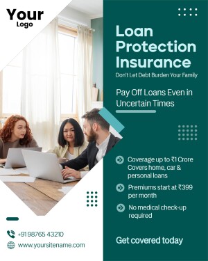 Advertisement for Loan Protection Insurance with a family discussing finances