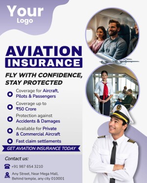 Flyer promoting aviation insurance coverage for pilots, passengers, and aircraft.