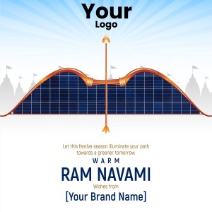 Ram Navami greeting with a bow and arrow design and festive lighting.