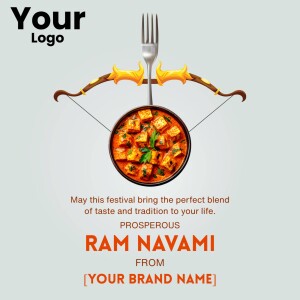 Ram Navami celebration with food and bow and arrow illustration