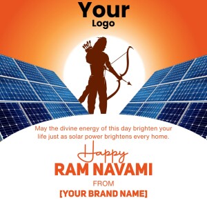 Ram Navami greeting with solar panel background and Lord Rama silhouette