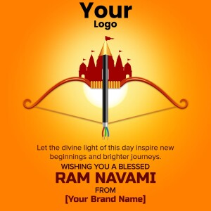 Ram Navami festive image with bow and arrow and temple