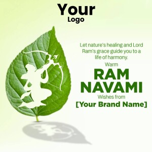 Ram Navami greeting with a leaf and Lord Ram silhouette