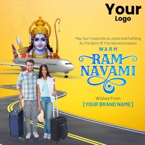 Ram Navami greeting with a couple traveling by airplane