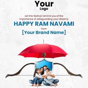 Ram Navami greeting with umbrella and family protection imagery