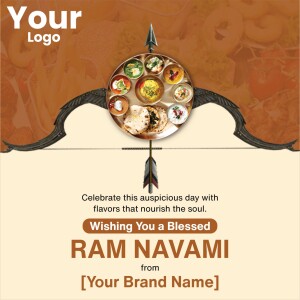 Ram Navami celebration with a traditional Indian food thali and bow and arrow