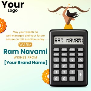Ram Navami greeting with calculator and bow and arrow illustration