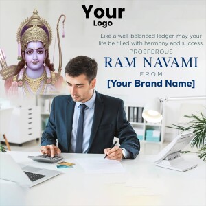 Ram Navami greeting with a businessman working at a desk