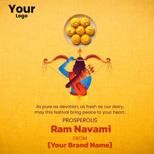 Ram Navami festival illustration with sweets and Lord Rama with bow and arrow