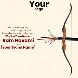 Ram Navami greeting card with a bow and arrow illustration and festive text.