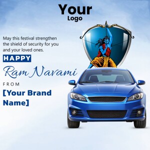 Ram Navami greeting with a car and Lord Rama illustration