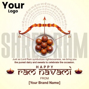 Ram Navami greeting with sweets and a bow and arrow