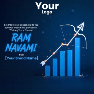 Ram Navami greeting with financial growth arrow and bar graph