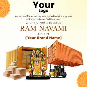 Ram Navami greeting with shipping container and Lord Ram idol