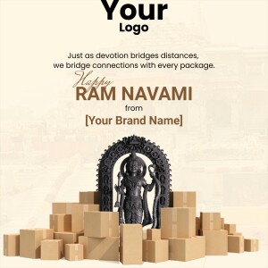 Ram Navami greeting with packages and a depiction of Lord Rama