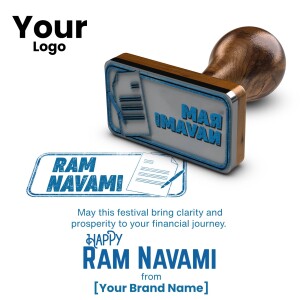Ram Navami stamp with financial document illustration and text wishing prosperity.