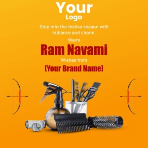 Ram Navami wishes with salon tools and festive design