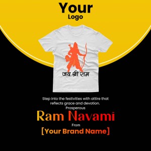 White t-shirt with a Ram Darbar print and 'Jai Shree Ram' text, promoting Ram Navami.