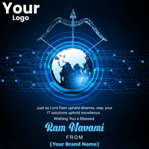 Ram Navami greeting with a globe and digital circuit design.