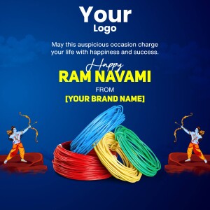 Ram Navami greeting with Lord Rama illustration and electrical wires