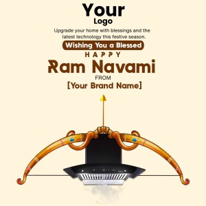 Ram Navami festive greetings with a kitchen chimney and bow and arrow illustration.