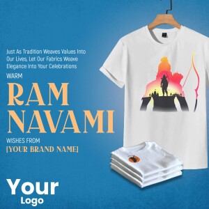 White t-shirt with Ram Navami themed graphic design
