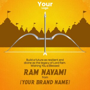 Ram Navami illustration with bow and arrow and temple background