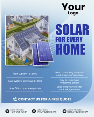 Flyer advertising solar panel installation for residential homes with government subsidy information.