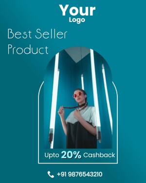 Woman in stylish outfit promoting a best seller product with cashback offer