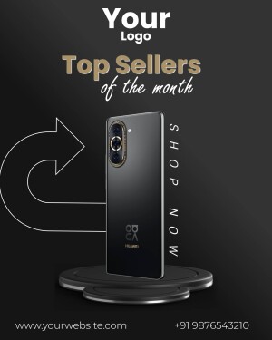 Huawei smartphone on display with 'Top Sellers' promotion