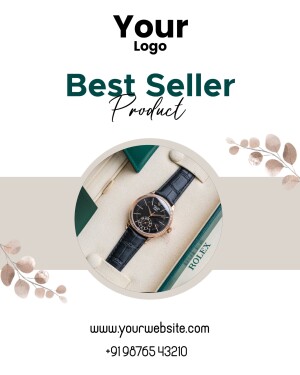 Elegant wristwatch displayed in a promotional graphic