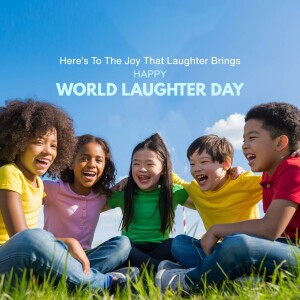 Group of diverse children laughing and celebrating World Laughter Day