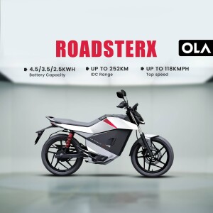 Side view of the Ola Roadster X electric motorcycle in a studio setting