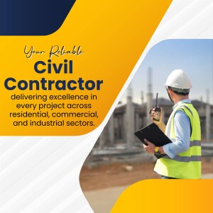 Civil contractor with hard hat and radio on a construction site