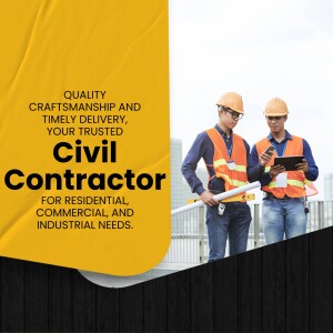 Two civil engineers discussing plans on a tablet at a construction site.
