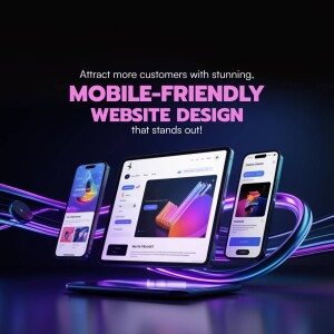 Mockup of mobile devices and a laptop showcasing a responsive website design.