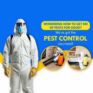 Pest control professional in protective gear advertising pest control services.