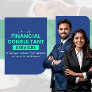 Two financial consultants, a man and a woman, smiling professionally.