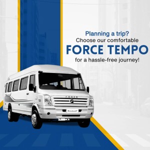 Silver Force Tempo van parked in front of a city background with text promoting comfortable travel.