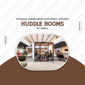Modern huddle room with team members collaborating