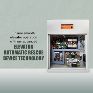 Close-up of an elevator machine room with advanced automatic rescue device technology.