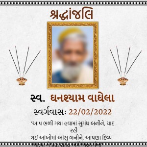 Condolence post for Dhanshyam Vadhela with portrait and incense sticks