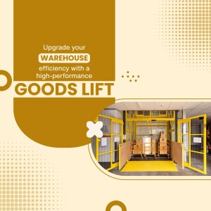 Image of a goods lift in a warehouse, promoting warehouse efficiency upgrades.
