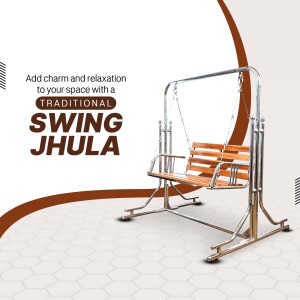 A polished metal and wood traditional Indian swing (Jhula) on a white background.