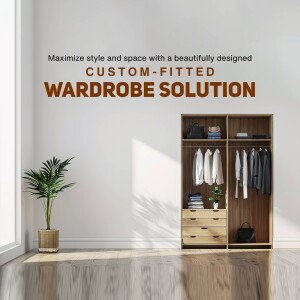 Modern custom-fitted wardrobe in a minimalist room