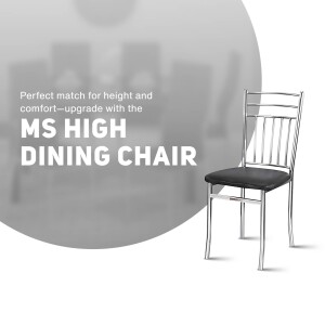 Silver metal dining chair with black seat