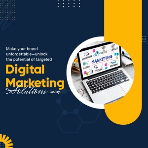 Laptop with marketing notes and the text 'Digital Marketing Solutions'