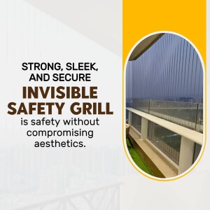 Image of an invisible safety grill installed on a balcony, showcasing safety without compromising aesthetics.