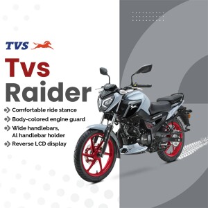 TVS Raider motorcycle with key features highlighted