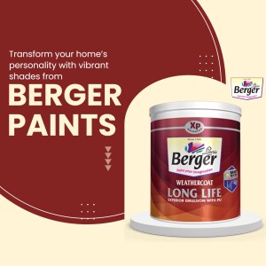 Berger Paints XP Weathercoat Long Life exterior emulsion paint can on a pedestal